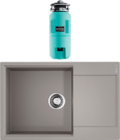 Комплект Мойка Omoikiri Daisen 78-LB leningrad grey + Измельчитель Nagare slim 1250-AZ azur blue