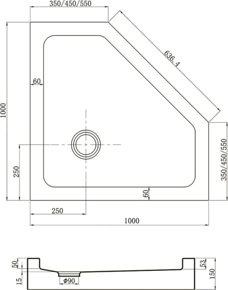 Поддон для душа Veconi Tezeo acrylic TZ-53B 100x100, черный