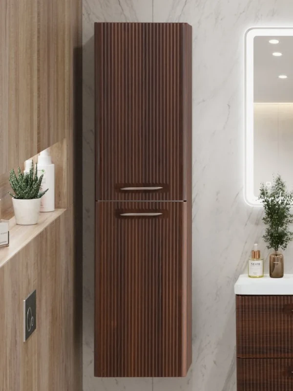 Шкаф-пенал для ванной BelBagno Due 40 подвесной, ручки сатиновый никель, noce