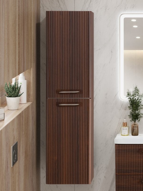 Шкаф-пенал для ванной BelBagno Due 40 подвесной, ручки сатиновый никель, noce