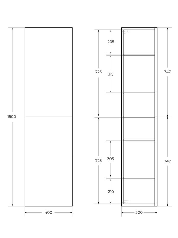 Шкаф-пенал для ванной BelBagno Due 40 подвесной, ручки сатиновый никель, noce