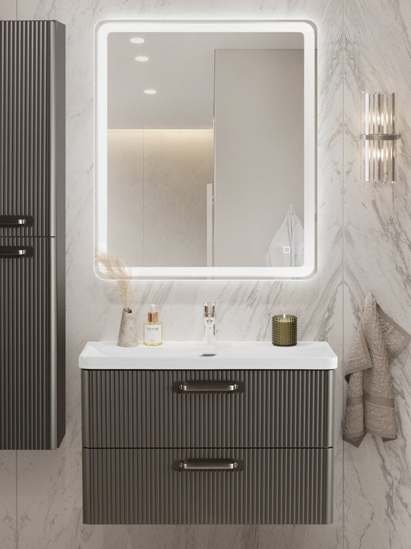 Мебель для ванной комнаты BelBagno Due 80 ручки матовый атласный никель, оружейная сталь