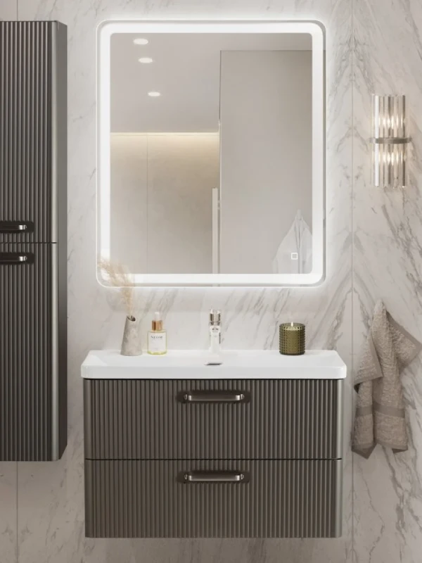 Мебель для ванной комнаты BelBagno Due 80 ручки матовый атласный никель, оружейная сталь