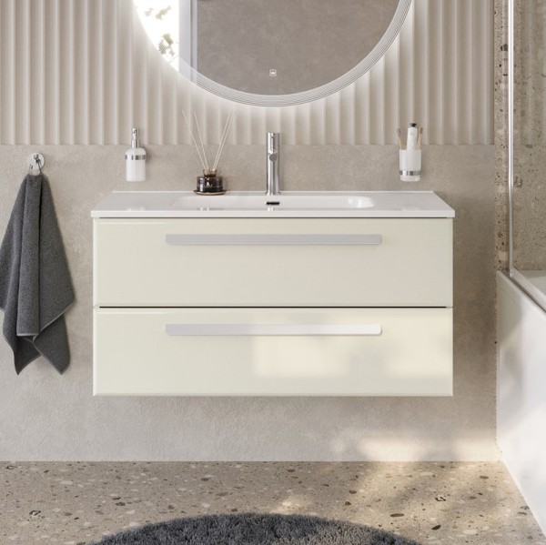 Тумба с раковиной Cezares Eco Cer-N 100 брашированная альпака, раковина Duet 100, ручки сатин