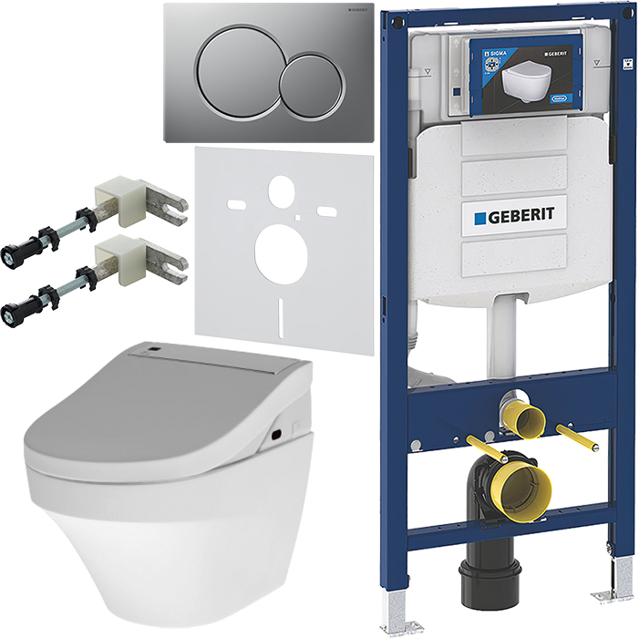 Комплект Унитаз подвесной AM.PM Inspire FlashClean C501700WH + Крышка Admire CCC7851WH с функцией биде, петли хром + Инсталляция Geberit Duofix UP 320 111.300.00.5 + Кнопка Sigma 01 115.770.JQ.5 лакированная, матовый хром + Крепления 111.815.00.1 к стене