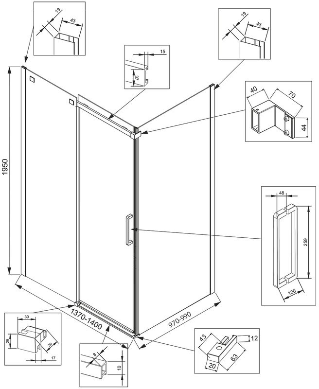 Душевой уголок Veconi Rovigo RV-070GR 140x100, брашированный графит