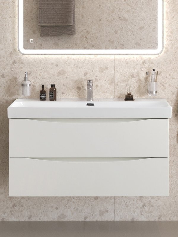 Тумба с раковиной BelBagno Marino-cer-n 100 подвесная, bianco opaco, раковина BB-8078-100