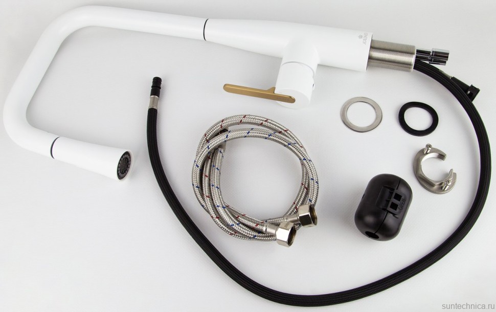 Смеситель для кухни Kaiser Claro 22144-4 белый матовый и шлифованное золото