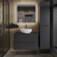 Тумба с раковиной Orange Line 80 подвесная, 2 ящика, матовый графит с раковиной B07-420W