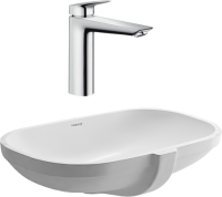 Комплект Смеситель Hansgrohe Logis 71091000 без донного клапана + Раковина Duravit D-code 0338490000 встраиваемая