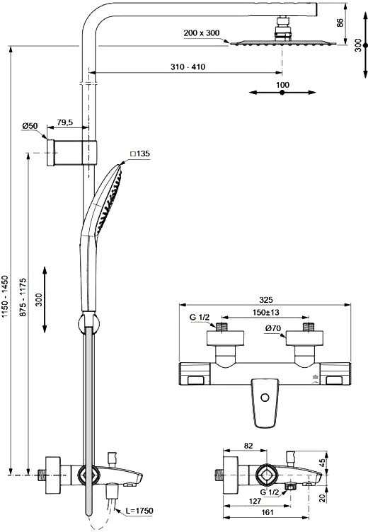 Душевая стойка Ideal Standard Ceratherm T100 A7591AA