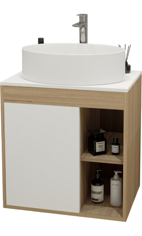 Тумба с раковиной Teymi Nura 60 дуб эврика, матовая белая, раковина Lori 50
