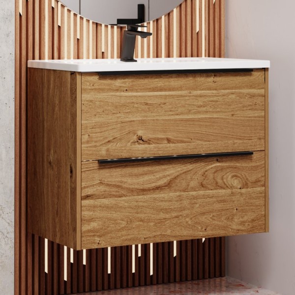 Тумба с раковиной La Fenice Tesoro 100 дуб канзас коричневый, раковина-столешница Slim Line 100 см