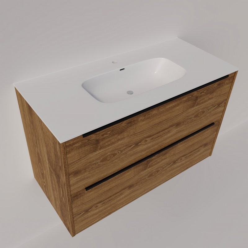 Тумба с раковиной La Fenice Tesoro 100 дуб канзас коричневый, раковина-столешница Slim Line 100 см