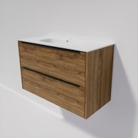 Тумба с раковиной La Fenice Tesoro 100 дуб канзас коричневый, раковина-столешница Slim Line 100 см