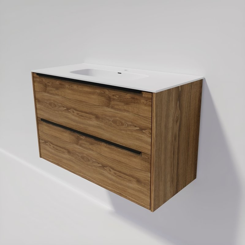 Тумба с раковиной La Fenice Tesoro 100 дуб канзас коричневый, раковина-столешница Slim Line 100 см