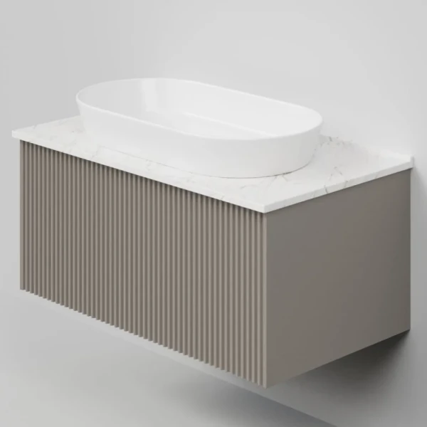 Тумба под раковину со столешницей La Fenice Terra 80 подвесная, cappuccino, бежевая матовая, столешница белый мрамор