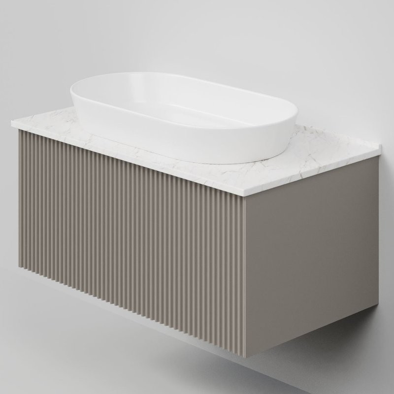 Тумба под раковину со столешницей La Fenice Terra 80 подвесная, cappuccino, бежевая матовая, столешница белый мрамор