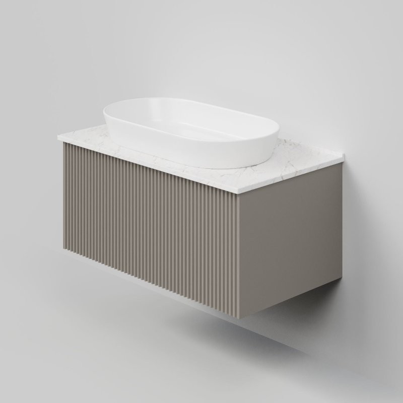 Тумба под раковину со столешницей La Fenice Terra 80 подвесная, cappuccino, бежевая матовая, столешница белый мрамор