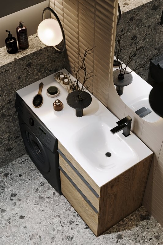 Тумба с раковиной Aqwella Terra 53 R напольная, под стиральную машину, дуб балтийский