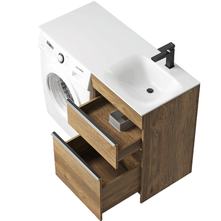 Тумба с раковиной Aqwella Terra 53 R напольная, под стиральную машину, дуб балтийский