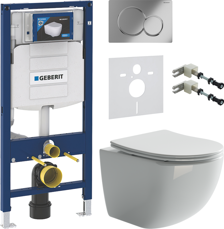 Комплект Унитаз подвесной Ceramicanova Forma CN3009 безободковый + Крепления Geberit Duofix 111.815.00.1 к стене + Звукоизоляция + Инсталляция UP 320 111.300.00.5 + Кнопка Sigma 01 115.770.21.5 хром