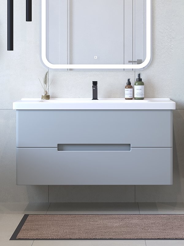 Тумба с раковиной SanStar Ориана 100 подвесная, серая, раковина Dreja Harmony 100