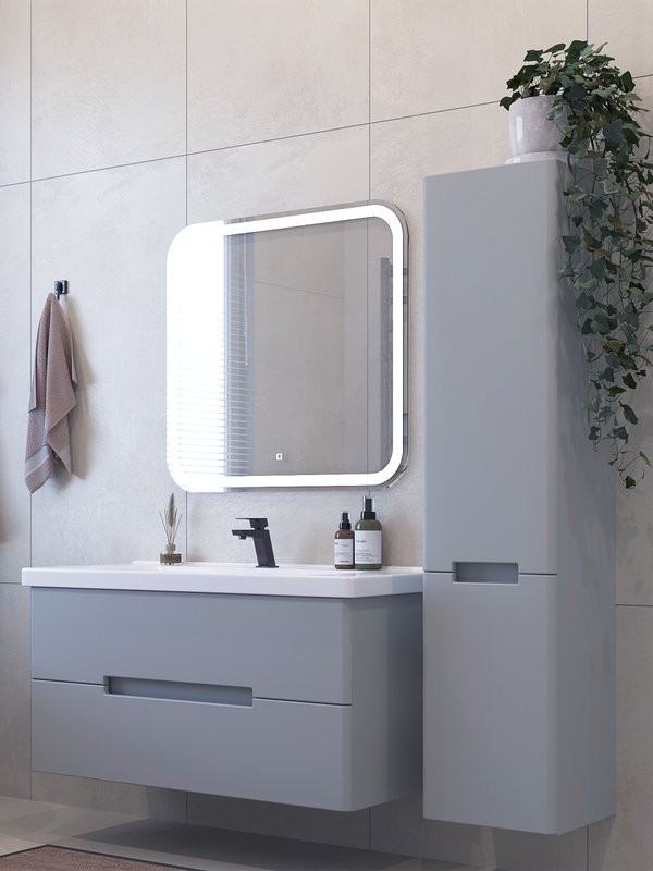 Тумба с раковиной SanStar Ориана 100 подвесная, серая, раковина Dreja Harmony 100