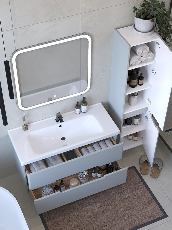 Тумба с раковиной SanStar Ориана 100 подвесная, серая, раковина Dreja Harmony 100