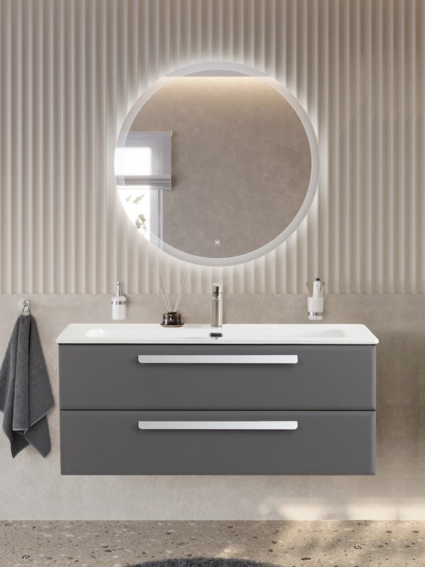 Тумба с раковиной Cezares Eco-Cer-N 120 темно-серая матовая, раковина CZR-8073-120, ручки сатин