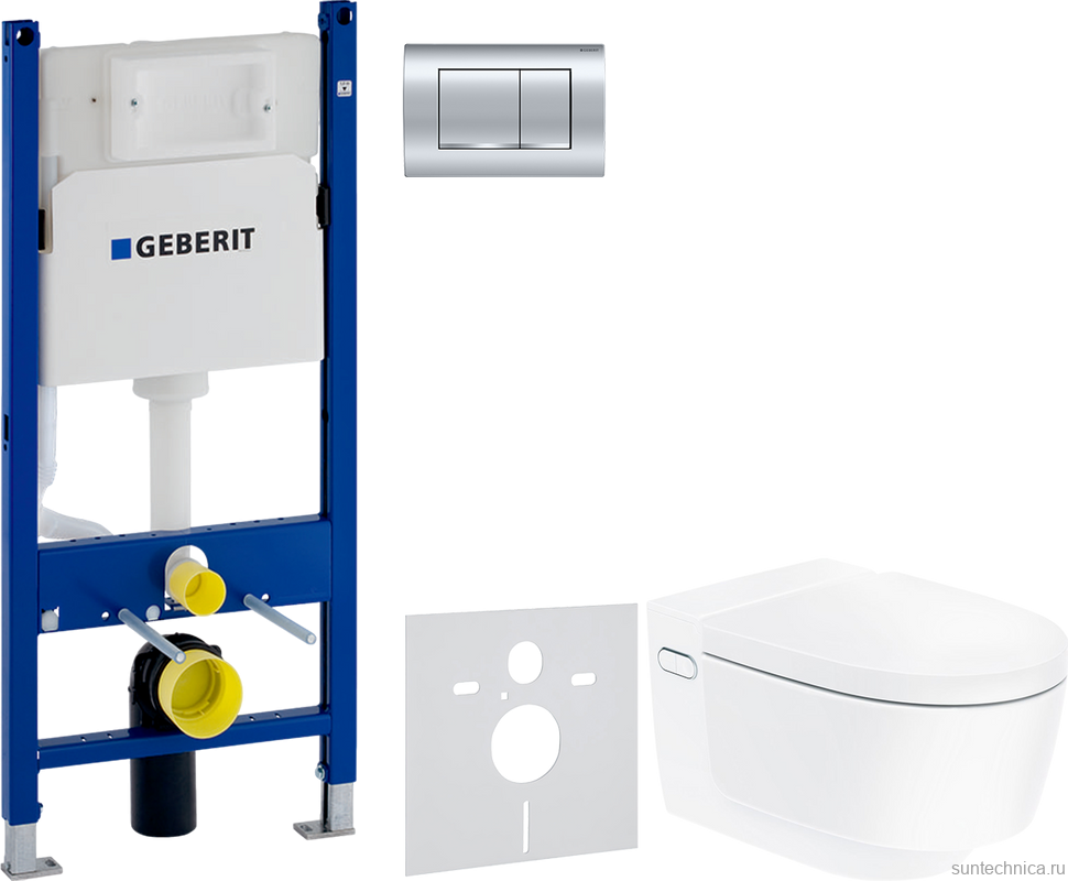 Комплект Умный унитаз Geberit AquaClean Mera Comfort 146.214.11.1 с системой удаления запахов, альпийский белый + Инсталляция Duofix Delta 458.163.21.1 с кнопкой смыва, хром + Звукоизоляция