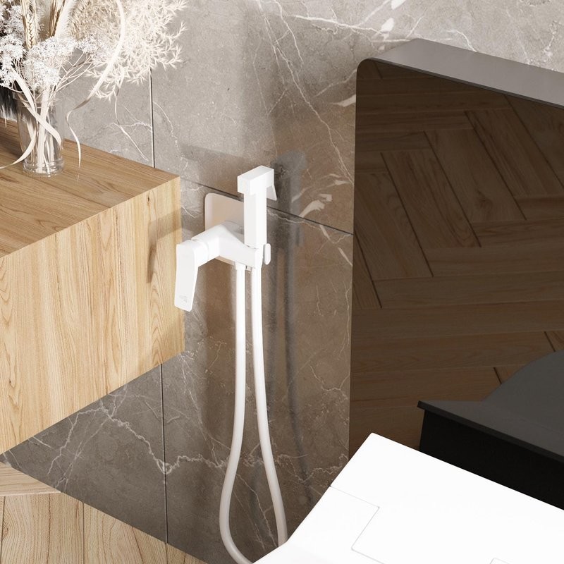 Гигиенический душ Wasserkraft Saale 9538 со смесителем, С ВНУТРЕННЕЙ ЧАСТЬЮ, белый soft-touch