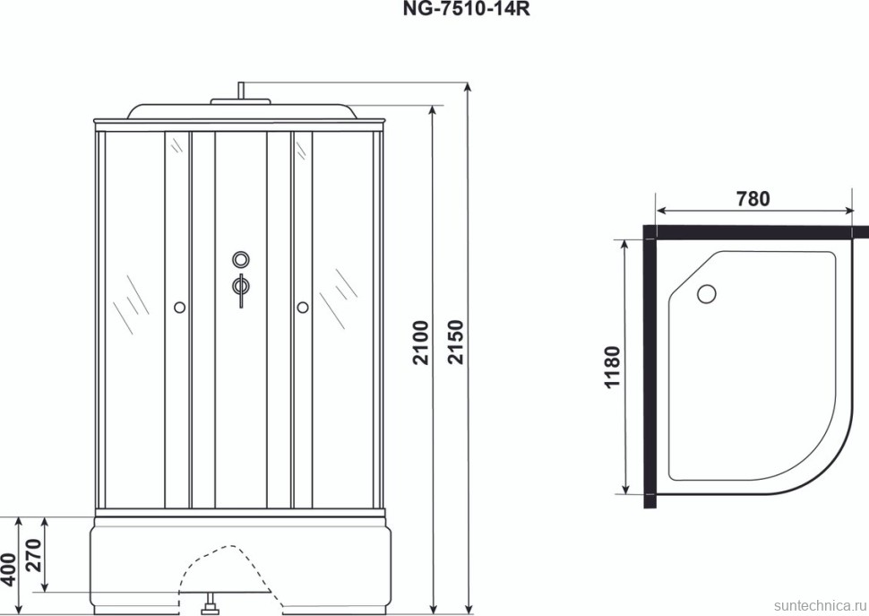Душевая кабина Niagara Eco NG-7510-14R с высоким поддоном, с сиденьем