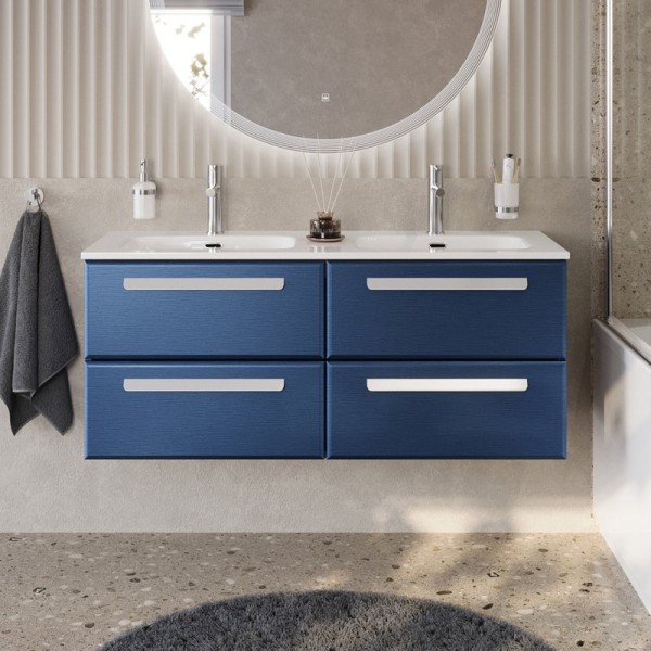 Тумба с раковиной Cezares Eco Cer-N 120 4 ящика, sapfiro, раковина Eco 120, двойная, ручки сатин