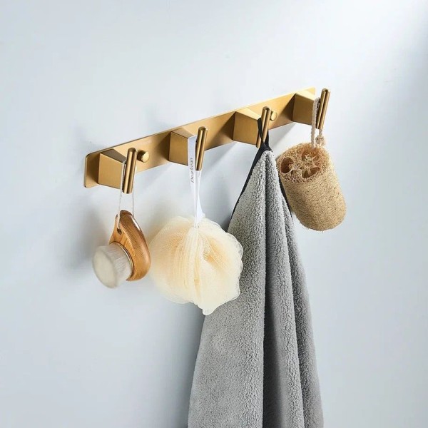 Крючки для ванной и кухни / планка с 4 крючками Shevanik SG5741G, золотой сатин