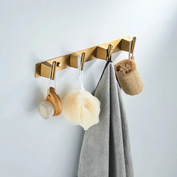 Крючки для ванной и кухни / планка с 4 крючками Shevanik SG5741G, золотой сатин