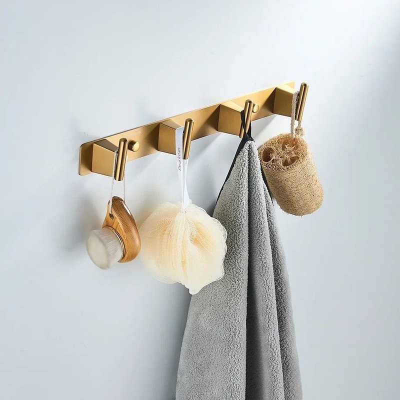 Крючки для ванной и кухни / планка с 4 крючками Shevanik SG5741G, золотой сатин