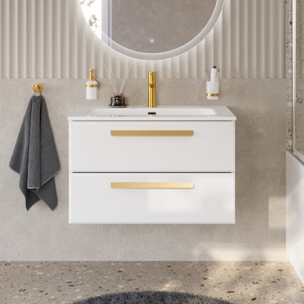 Тумба под раковину без столешницы Cezares Eco Cer-N 80 bianco lucido, ручки сатиновое золото