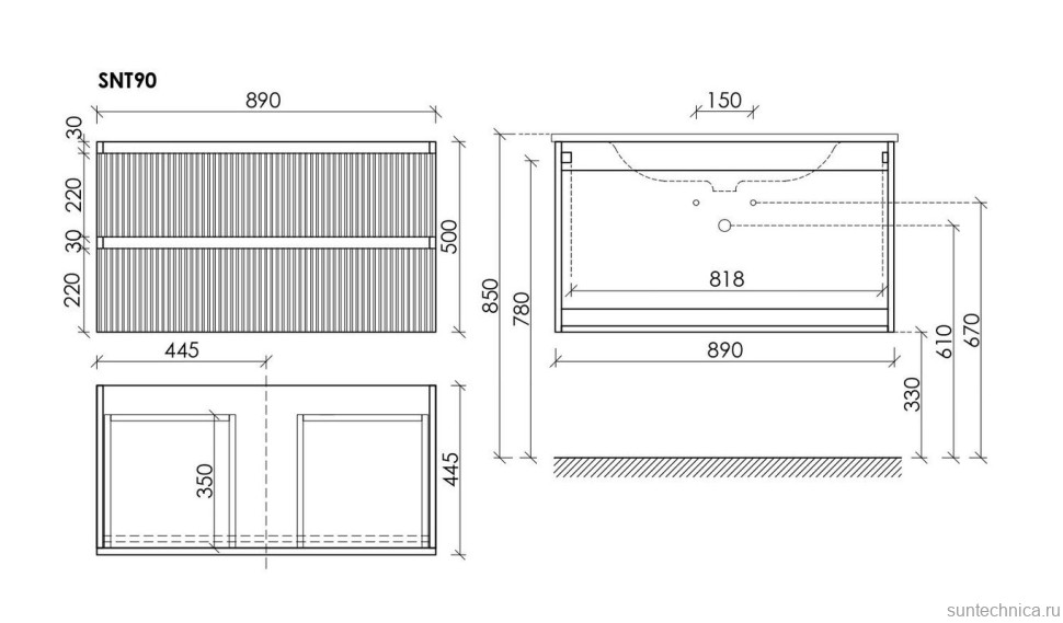 Тумба с раковиной Sancos Snob T 90 doha soft, раковина CN7002