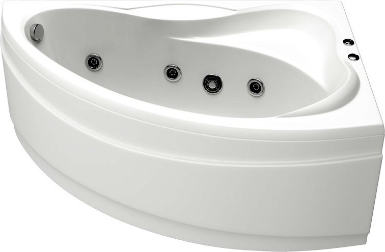Акриловая ванна Bas Вектра R 150x95 см, угловая, правая, пристенная, с гидромассажем, белая, асимметричная, с каркасом, с сиденьем