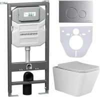 Комплект Унитаз подвесной Ceramicanova Metric CN3007 безободковый, с микролифтом + Инсталляция Envision CN1001M + Кнопка Round, матовый хром