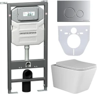 Комплект Унитаз подвесной Ceramicanova Metric CN3007 безободковый, с микролифтом + Инсталляция Envision CN1001M + Кнопка Round, матовый хром