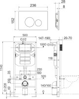 Комплект Унитаз подвесной Ceramicanova Metric CN3007 безободковый, с микролифтом + Инсталляция Envision CN1001M + Кнопка Round, матовый хром