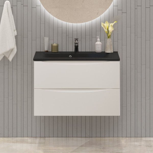 Тумба с раковиной BelBagno Marino 80 подвесная, bianco lucido, черная раковина