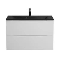 Тумба с раковиной BelBagno Marino 80 подвесная, bianco lucido, черная раковина