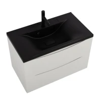 Тумба с раковиной BelBagno Marino 80 подвесная, bianco lucido, черная раковина