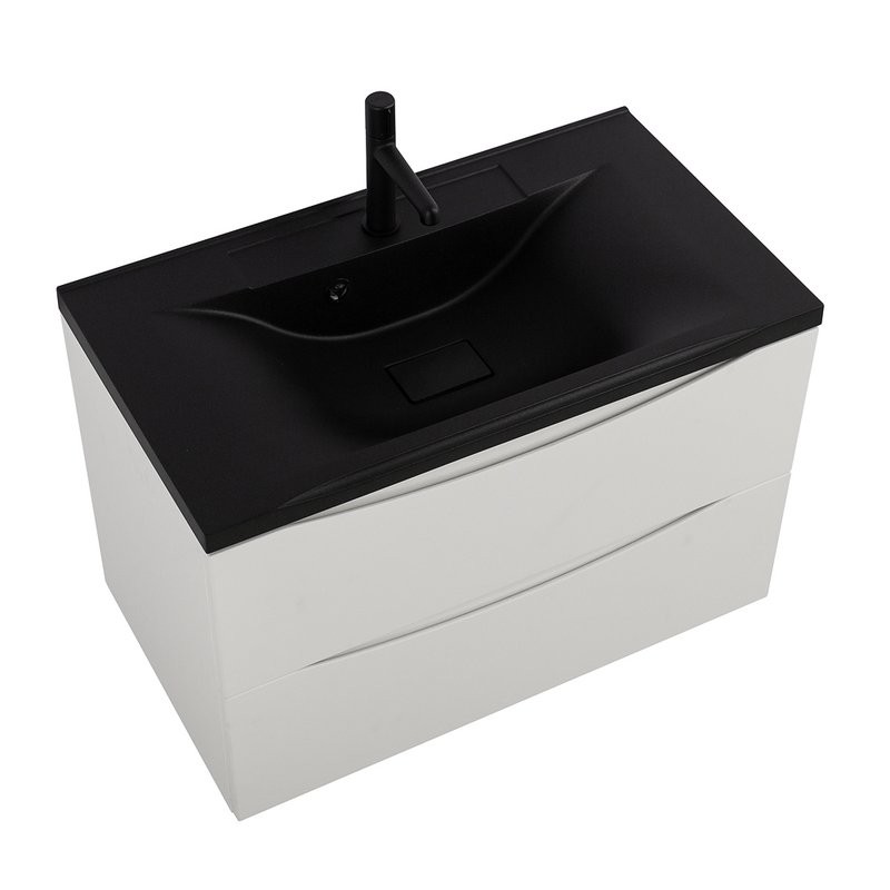 Тумба с раковиной BelBagno Marino 80 подвесная, bianco lucido, черная раковина