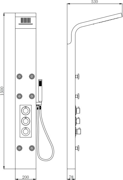 Душевая панель beWash BV6TMSP3024 с термостатическим смесителем, бамбук