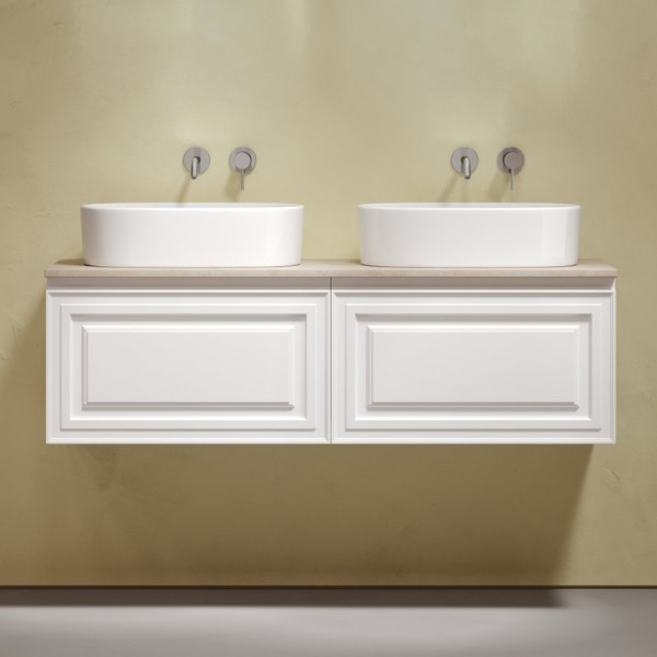 Тумба с раковиной Sancos Very 140 bianco, столешница бежевая TT140A2, раковина CN6075