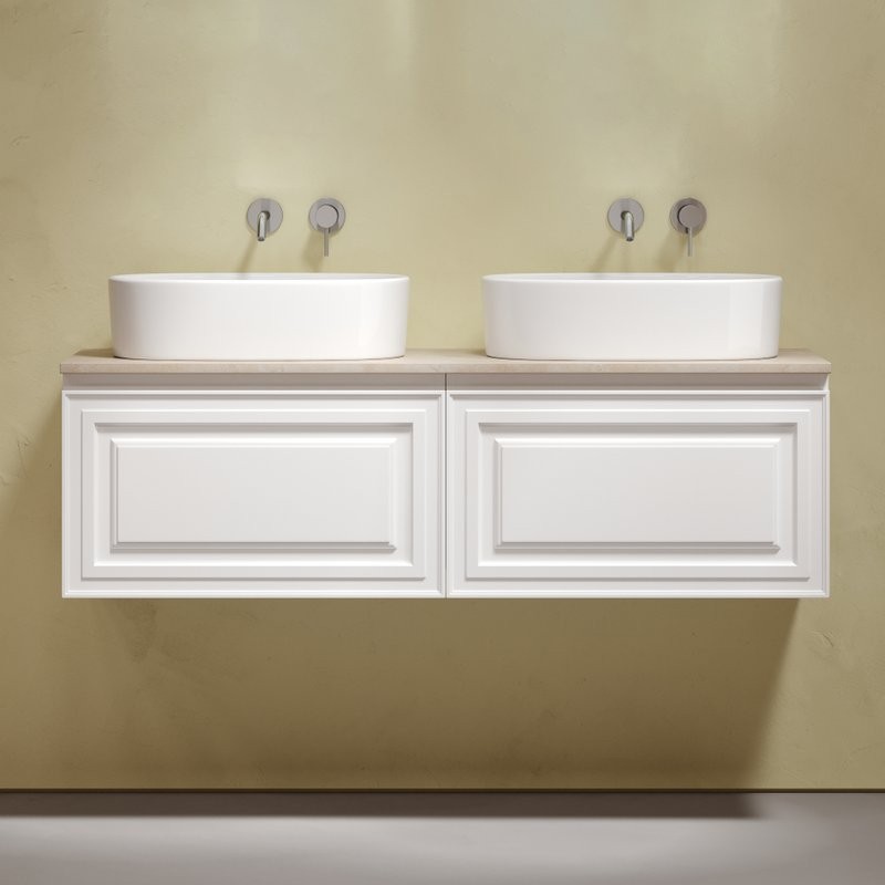 Тумба с раковиной Sancos Very 140 bianco, столешница бежевая TT140A2, раковина CN6075